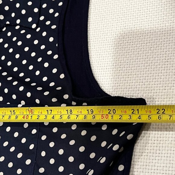 FENN WRIGHT MANSON Navy Blue Polka Dot Mixed Media Sleeveless Blouse Size Large - Picture 4 of 8